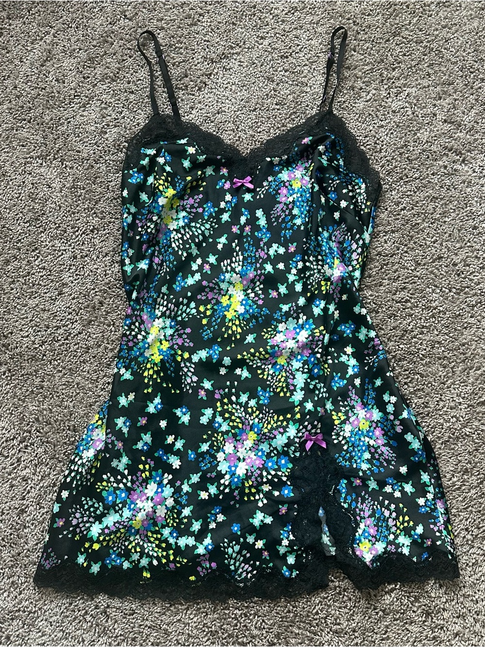 Victoria's Secret Black Floral Lace Trim Mini Dress